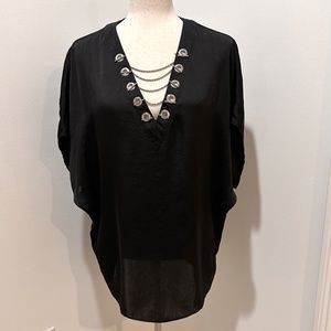 Michael Kors Silver Toggle Chain Top Tunic in Black, Size S